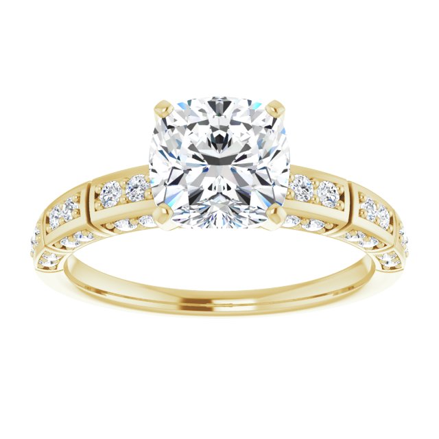 Cubic Zirconia Engagement Ring- The Anna (Customizable Cushion Cut Style with Three-sided, Segmented Shared Prong Band)