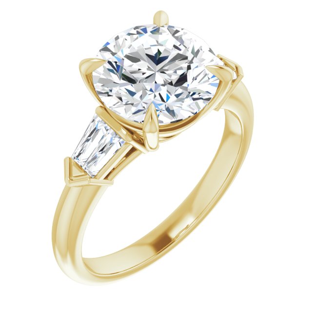 10K Yellow Gold Customizable 5-stone Design with Round Cut Center and Quad Baguettes