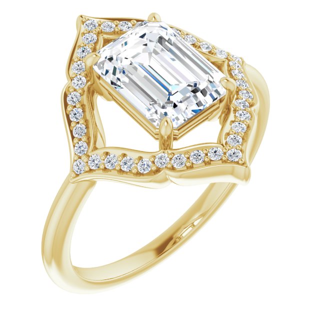 Cubic Zirconia Engagement Ring- The Casie Jean (Customizable Emerald Cut Style with Artistic Equilateral Halo and Ultra-thin Band)