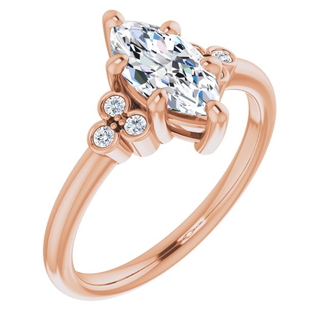 10K Rose Gold Customizable 7-stone Marquise Cut Center with Round-Bezel Side Stones