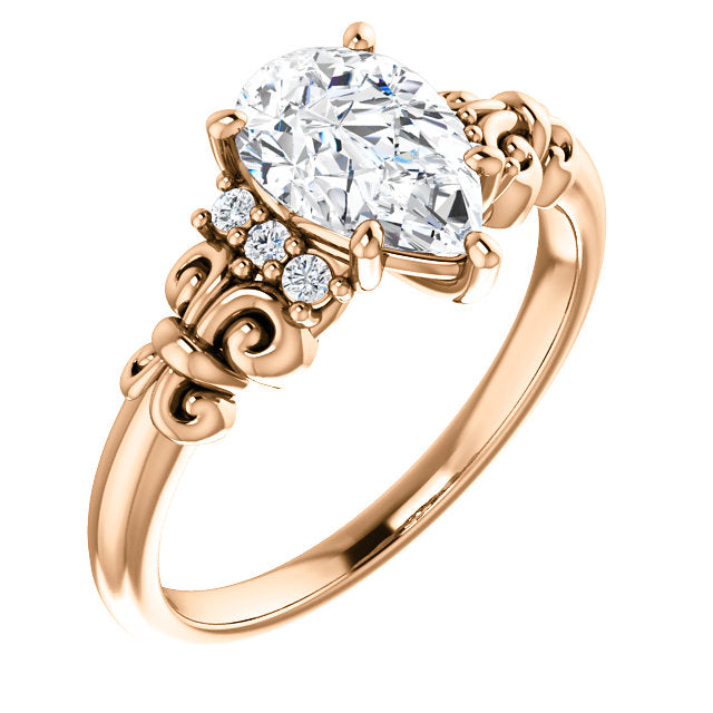 10K Rose Gold Customizable 7-stone Pear Cut Design with Vertical Round-Channel Accents