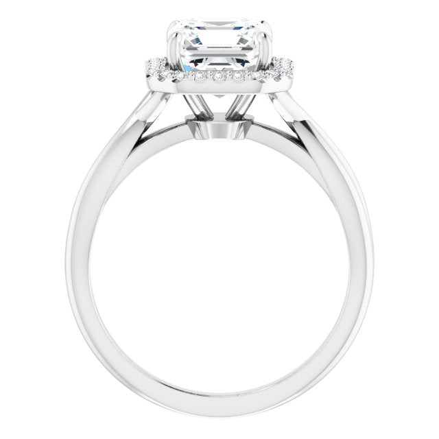 Cubic Zirconia Engagement Ring- The Yawén (Customizable Cathedral-Halo Asscher Cut Design with Twisting Split Band)