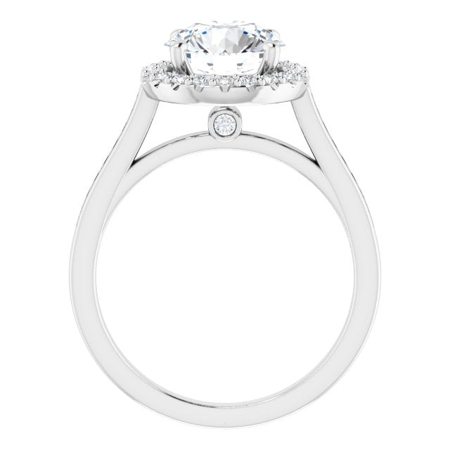 Cubic Zirconia Engagement Ring- The Star (Customizable Round Cut Design with Halo, Round Channel Band and Floating Peekaboo Accents)
