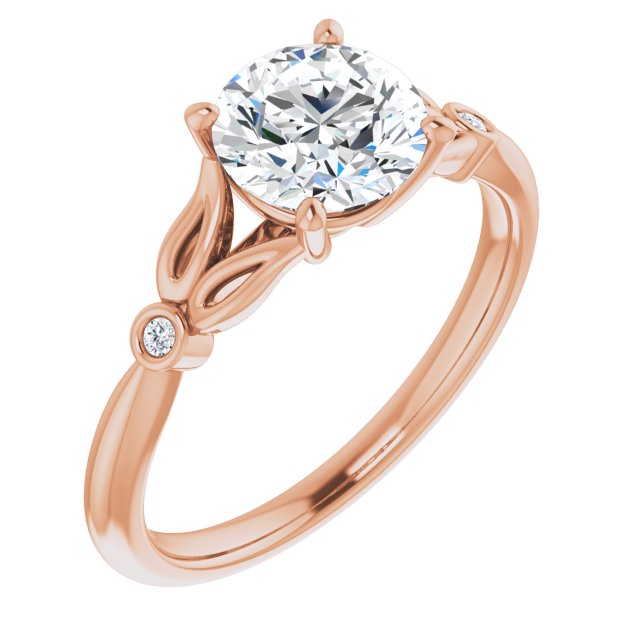 10K Rose Gold Customizable 3-stone Round Cut Design with Thin Band and Twin Round Bezel Side Stones