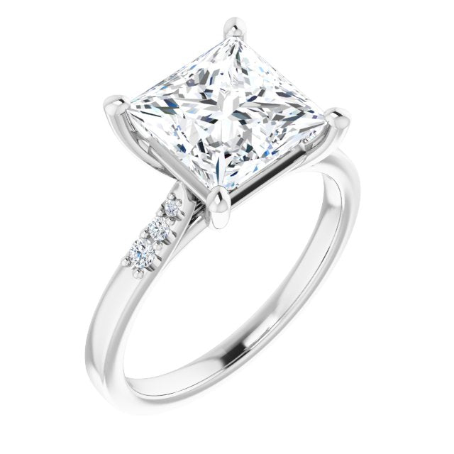 10K White Gold Customizable 7-stone Princess/Square Cut Cathedral Style with Triple Graduated Round Cut Side Stones