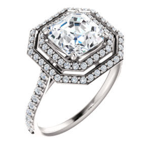 Cubic Zirconia Engagement Ring- The Alisa (Customizable Asscher Cut with Geometric Double Halo)