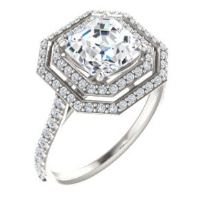 Cubic Zirconia Engagement Ring- The Alisa (Customizable Asscher Cut with Geometric Double Halo)