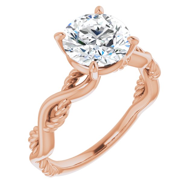 14K Rose Gold Customizable Round Cut Solitaire with Twisting Split Band