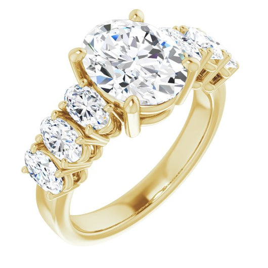 10K Yellow Gold Customizable 7-stone Oval Cut Design with Large Round-Prong Side Stones