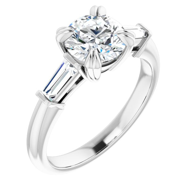 10K White Gold Customizable 3-stone Round Cut Design with Tapered Baguettes