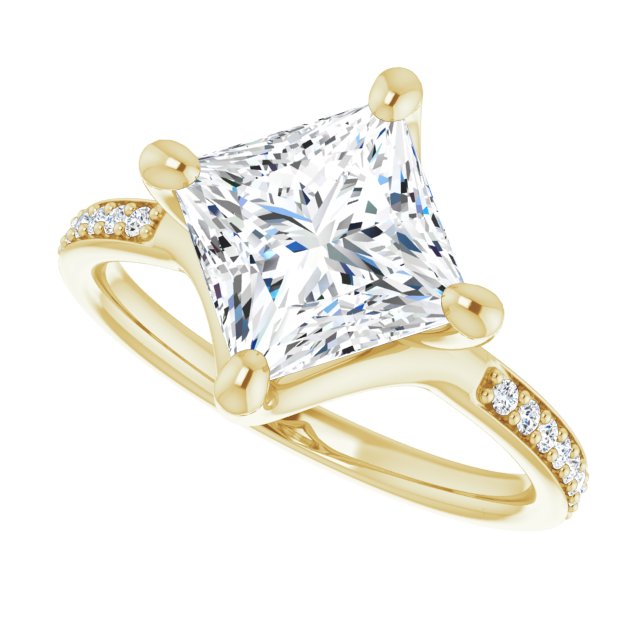 Cubic Zirconia Engagement Ring- The Ashanti (Customizable Princess/Square Cut Design featuring Thin Band and Shared-Prong Round Accents)