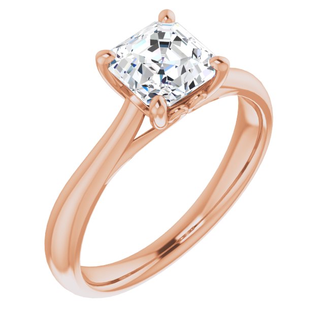 10K Rose Gold Customizable Asscher Cut Solitaire with Decorative Prongs & Tapered Band