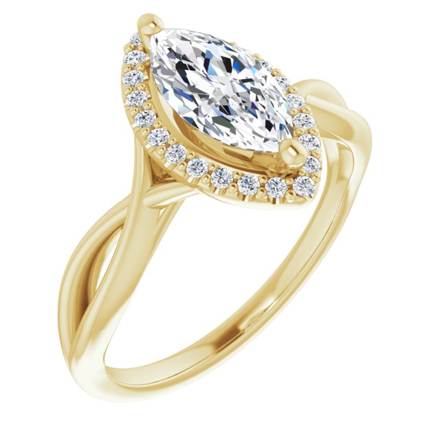 10K Yellow Gold Customizable Cathedral-Halo Marquise Cut Design with Twisting Split Band