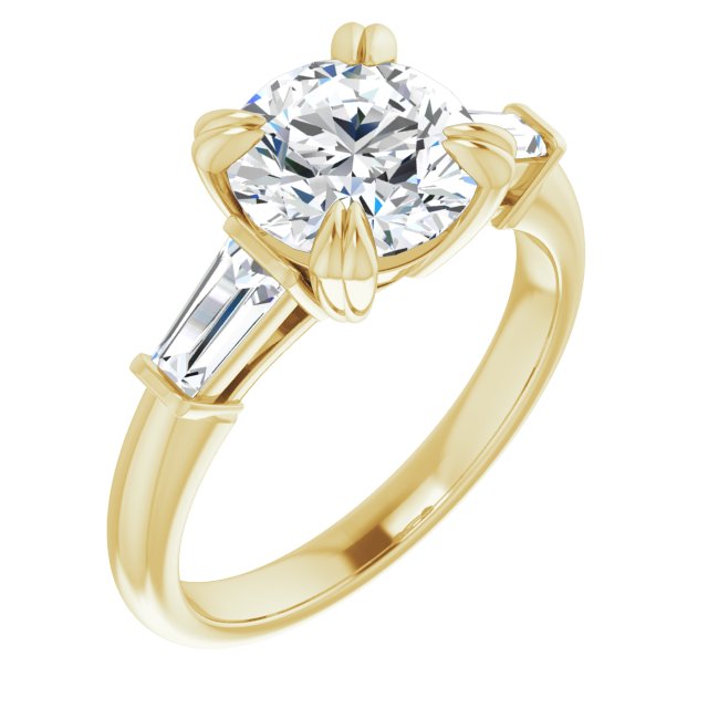 14K Yellow Gold Customizable 3-stone Round Cut Design with Tapered Baguettes