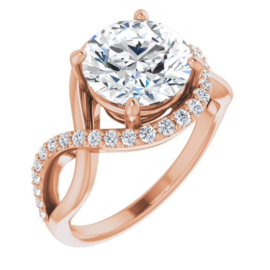 10K Rose Gold Customizable Round Cut Design with Semi-Accented Twisting Infinity Bypass Split Band and Half-Halo