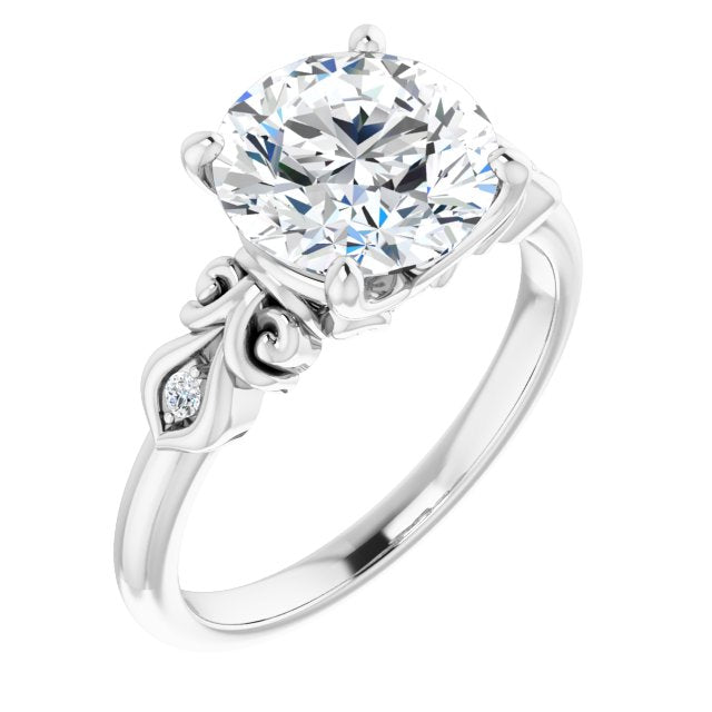 14K White Gold Customizable 3-stone Round Cut Design with Small Round Accents and Filigree