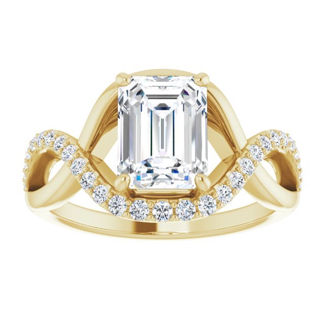 Cubic Zirconia Engagement Ring- The Kwan Lee (Customizable Emerald Cut Design with Semi-Accented Twisting Infinity Bypass Split Band and Half-Halo)
