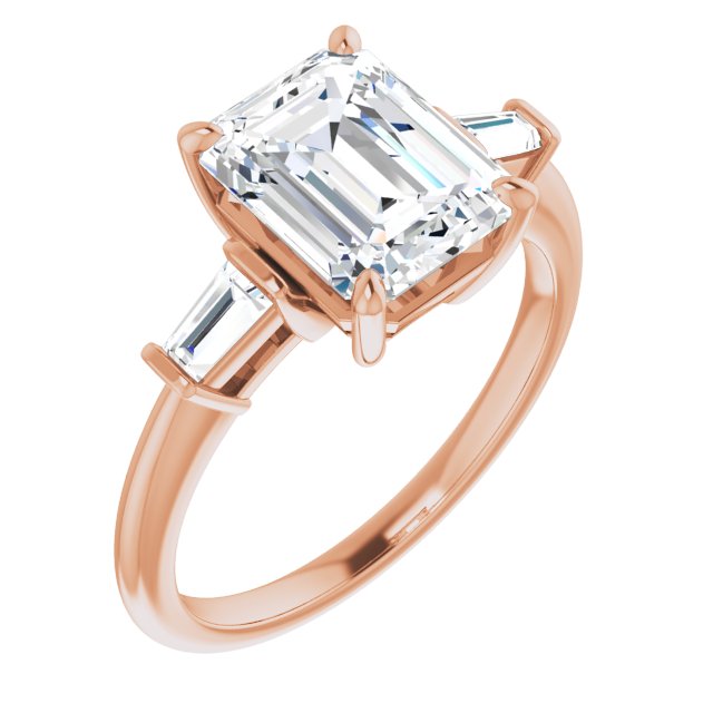 10K Rose Gold Customizable 3-stone Emerald/Radiant Cut Design with Dual Baguette Accents)