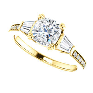 CZ Wedding Set, featuring The Hazel Rae engagement ring (Customizable Cushion Cut Design with Quad Baguette Accents and Pavé Band)