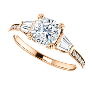 CZ Wedding Set, featuring The Hazel Rae engagement ring (Customizable Cushion Cut Design with Quad Baguette Accents and Pavé Band)