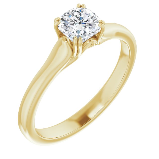 10K Yellow Gold Customizable Cushion Cut Solitaire with Under-trellis Design