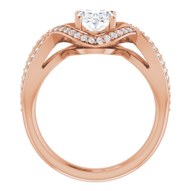 Cubic Zirconia Engagement Ring- The Gwenyth (Customizable Oval Cut Design with Twisting, Infinity-Shared Prong Split Band and Bypass Semi-Halo)