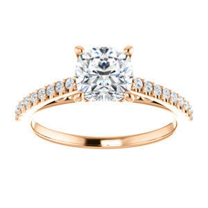 Cubic Zirconia Engagement Ring- The Kiana (Customizable Cushion Cut Design with Decorative Cathedral Trellis and Thin Pavé Band)