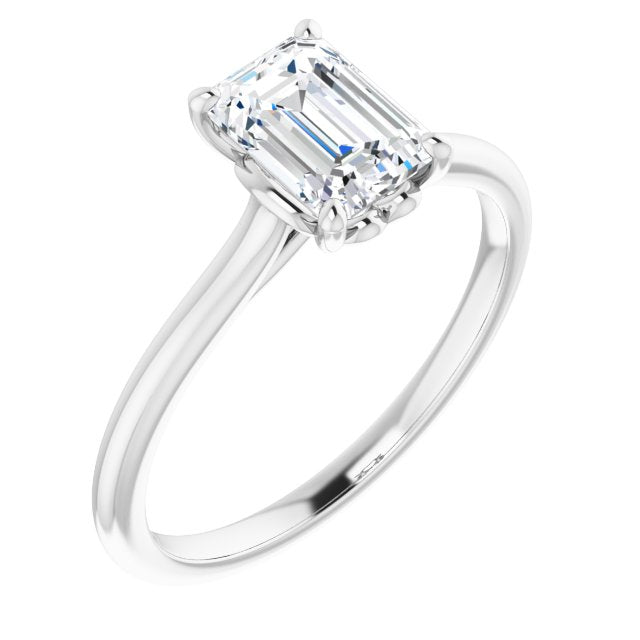10K White Gold Customizable Cathedral-style Emerald/Radiant Cut Solitaire with Decorative Heart Prong Basket