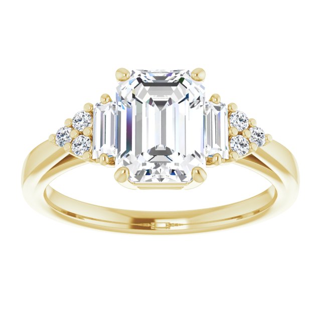 Cubic Zirconia Engagement Ring- The Barb (Customizable 9-stone Design with Radiant Cut Center, Side Baguettes and Tri-Cluster Round Accents)