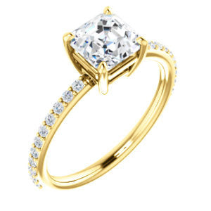 Cubic Zirconia Engagement Ring- The Delilah (Customizable Asscher Cut Petite Style with 3/4 Pavé  Band)