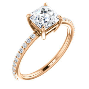 Cubic Zirconia Engagement Ring- The Delilah (Customizable Asscher Cut Petite Style with 3/4 Pavé  Band)