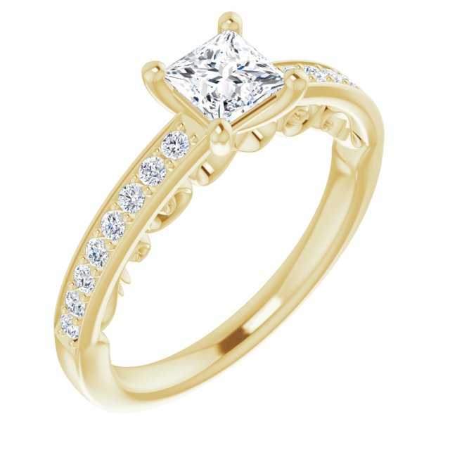 10K Yellow Gold Customizable Princess/Square Cut Design featuring 3-Sided Infinity Trellis and Round-Channel Accented Band