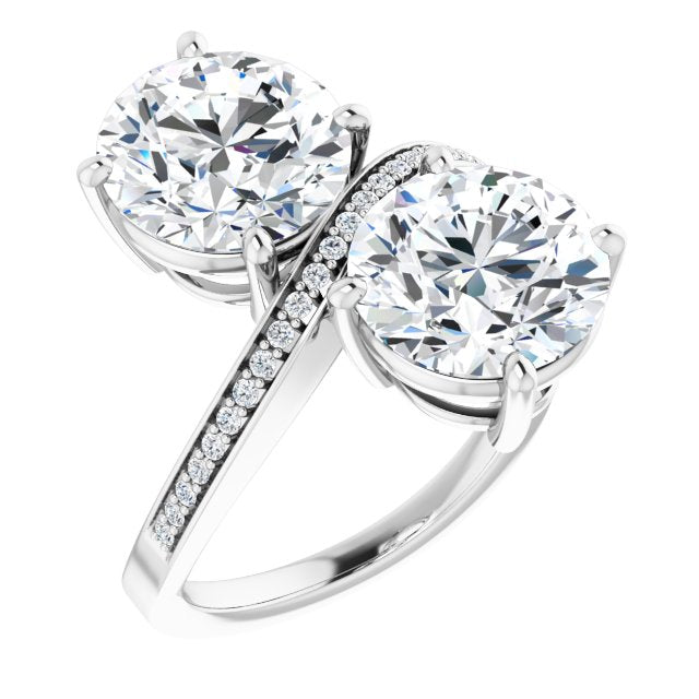 18K White Gold Customizable 2-stone Round Cut Bypass Design with Thin Twisting Shared Prong Band