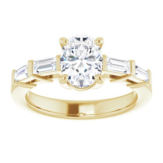 Cubic Zirconia Engagement Ring- The Bodhi (Customizable 9-stone Design with Oval Cut Center and Round Bezel Accents)