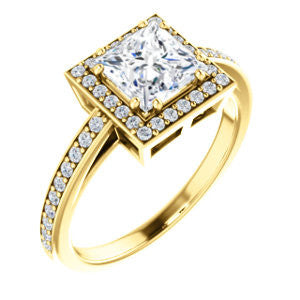 Cubic Zirconia Engagement Ring- The Kira (Customizable Cathedral-Halo Princess Cut Design with Thin Pavé Band)