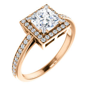 Cubic Zirconia Engagement Ring- The Kira (Customizable Cathedral-Halo Princess Cut Design with Thin Pavé Band)