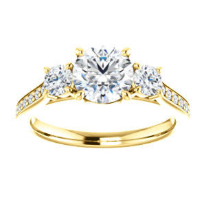 CZ Wedding Set, featuring The Tess engagement ring (Customizable Round Cut Trellis-Enhanced Bridge Setting with Semi-Pavé Band)