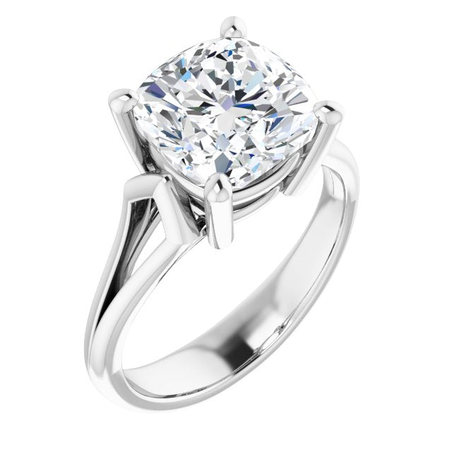 10K White Gold Customizable Cathedral-Raised Cushion Cut Solitaire with Angular Chevron Split Band