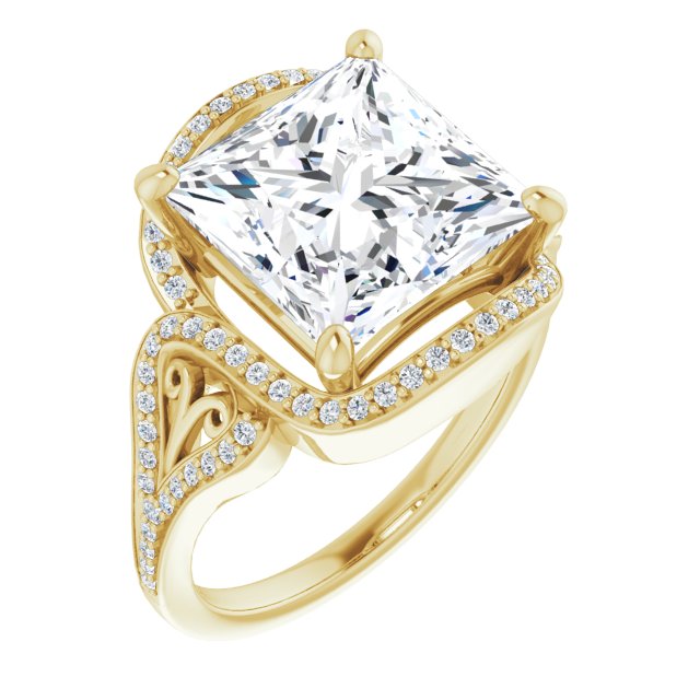 10K Yellow Gold Customizable Princess/Square Cut Design with Bypass Halo and Split-Shared Prong Band
