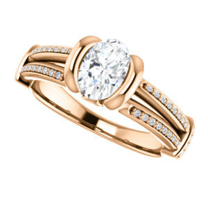 Cubic Zirconia Engagement Ring- The Kinsley (Customizable Oval Cut with Split Pavé Band & Peekaboo Accents)