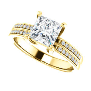 Cubic Zirconia Engagement Ring- The Lyla Ann (Customizable Princess Cut Design with Wide Double-Pavé Band)