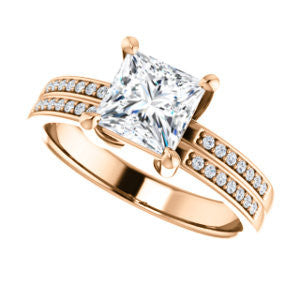 CZ Wedding Set, featuring The Lyla Ann engagement ring (Customizable Princess Cut Design with Wide Double-Pavé Band)