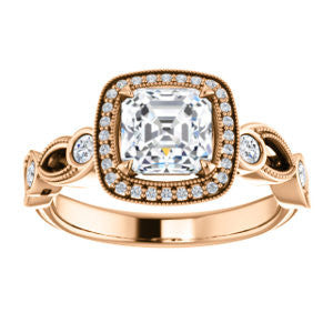 Cubic Zirconia Engagement Ring- The Lois Belle (Customizable Asscher Cut Halo-Style with Twisting Filigreed Infinity Split-Band)