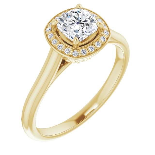 10K Yellow Gold Customizable Cathedral-Raised Cushion Cut Halo Style