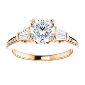Cubic Zirconia Engagement Ring- The Hazel Rae (Customizable Round Cut Design with Quad Baguette Accents and Pavé Band)