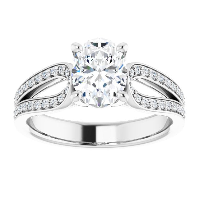 Cubic Zirconia Engagement Ring- The Annemarie (Customizable Oval Cut Design featuring Shared Prong Split-band)