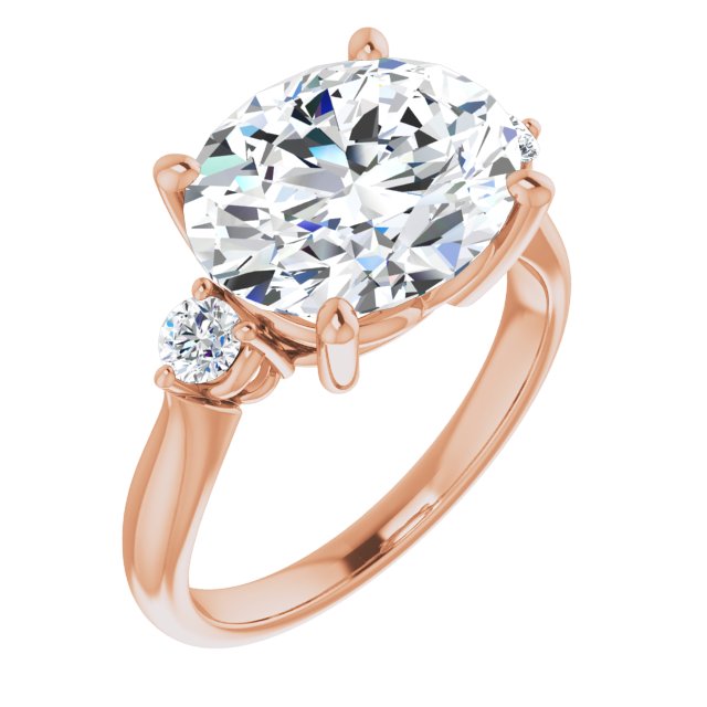 10K Rose Gold Customizable 3-stone Oval Cut Design with Twin Petite Round Accents
