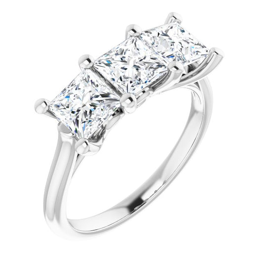 10K White Gold Customizable Triple Princess/Square Cut Design with Thin Band
