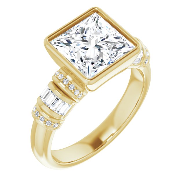 10K Yellow Gold Customizable Bezel-set Princess/Square Cut Setting with Wide Sleeve-Accented Band