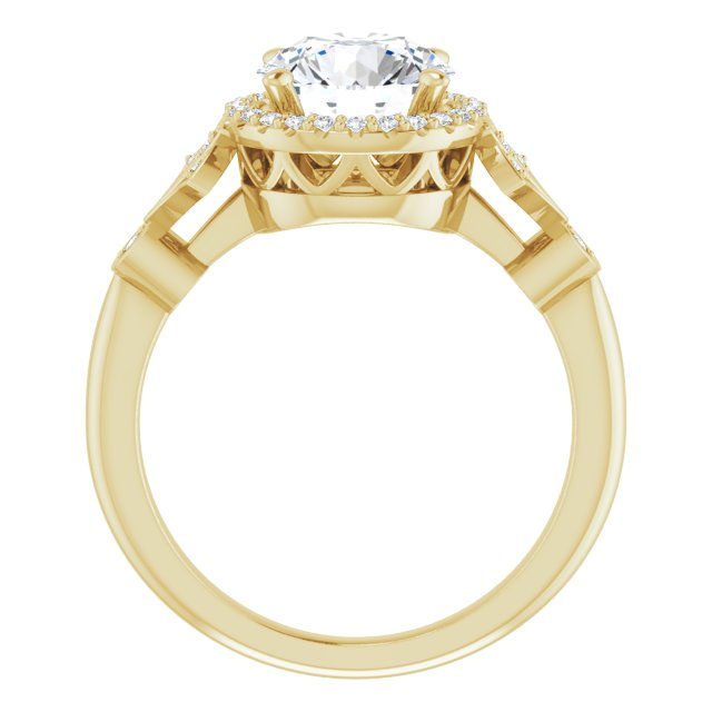 Cubic Zirconia Engagement Ring- The Zhee (Customizable Cathedral-Crown Round Cut Design with Halo and Scalloped Side Stones)